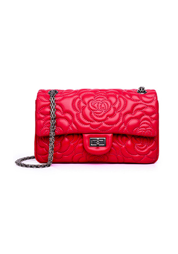 Adele Camellia Flap Medium Bag Lambskin Red