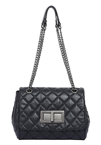 Adele Flap Shoulder Bag Lambskin Leather Black