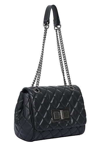 Adele Flap Shoulder Bag Lambskin Leather Black