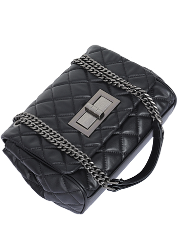 Adele Flap Shoulder Bag Lambskin Leather Black