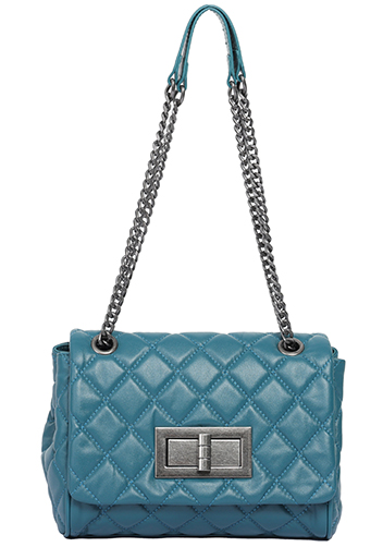 Adele Flap Shoulder Bag Lambskin Leather Blue