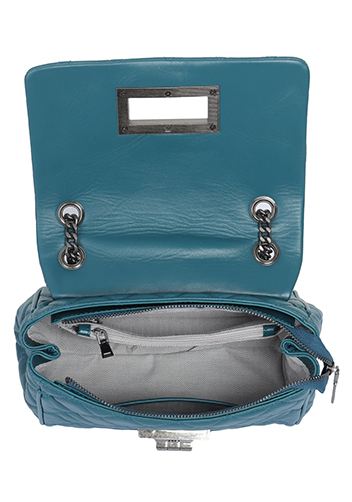Adele Flap Shoulder Bag Lambskin Leather Blue