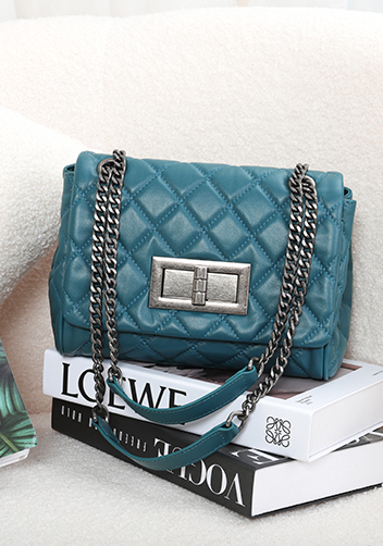 Adele Flap Shoulder Bag Lambskin Leather Blue