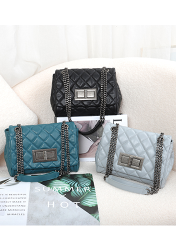 Adele Flap Shoulder Bag Lambskin Leather Grey
