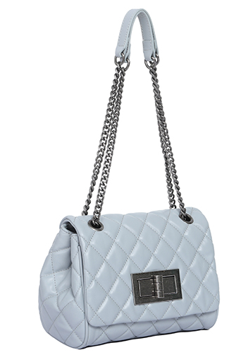 Adele Flap Shoulder Bag Lambskin Leather Grey