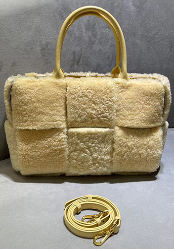 Mia Lambs Wool Leather 6 Squares Tote Yellow