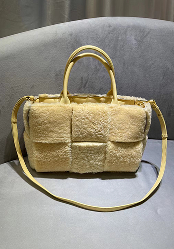 Mia Lambs Wool Leather 6 Squares Tote Yellow
