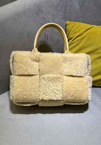 Mia Lambs Wool Leather 6 Squares Tote Yellow