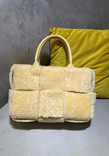 Mia Lambs Wool Leather 6 Squares Tote Yellow