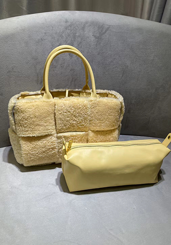 Mia Lambs Wool Leather 6 Squares Tote Yellow