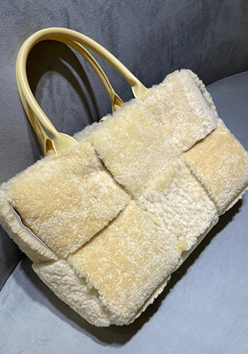 Mia Lambs Wool Leather 6 Squares Tote Yellow