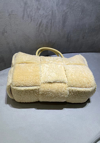 Mia Lambs Wool Leather 6 Squares Tote Yellow