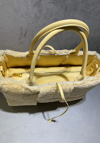 Mia Lambs Wool Leather 6 Squares Tote Yellow