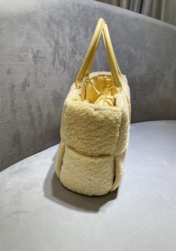 Mia Lambs Wool Leather 6 Squares Tote Yellow