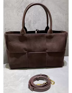 Mia Woven Suede Leather 6 Squares Tote Choco