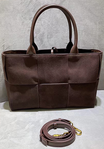 Mia Woven Suede Leather 6 Squares Tote Choco