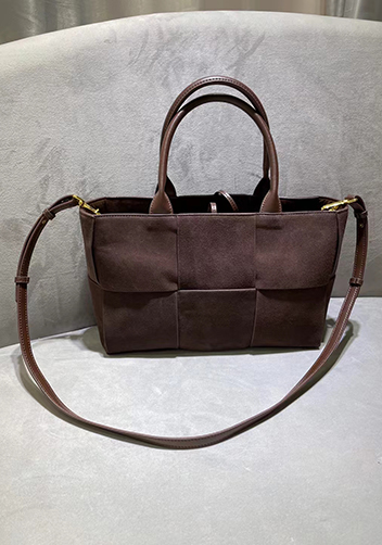 Mia Woven Suede Leather 6 Squares Tote Choco