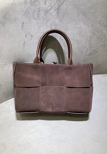 Mia Woven Suede Leather 6 Squares Tote Choco