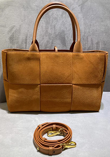 Mia Woven Suede Leather 6 Squares Tote Camel