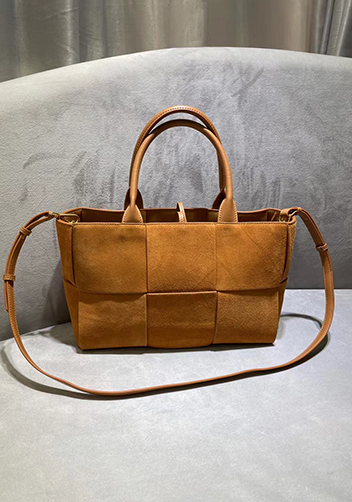 Mia Woven Suede Leather 6 Squares Tote Camel