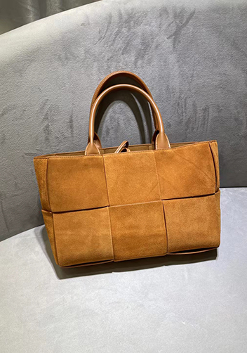 Mia Woven Suede Leather 6 Squares Tote Camel