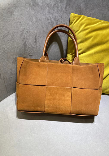 Mia Woven Suede Leather 6 Squares Tote Camel