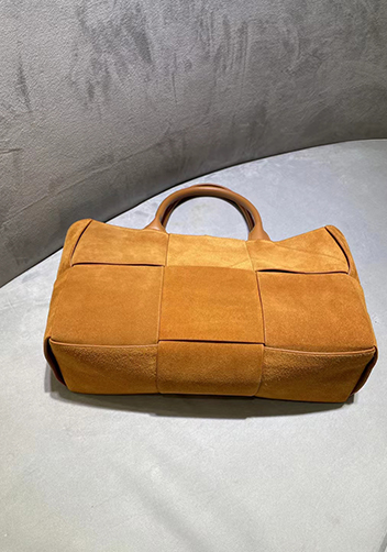 Mia Woven Suede Leather 6 Squares Tote Camel