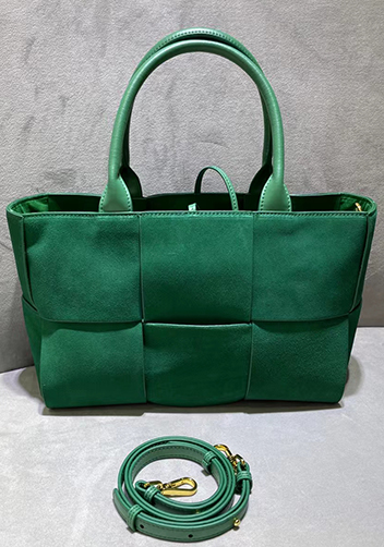 Mia Woven Suede Leather 6 Squares Tote Green