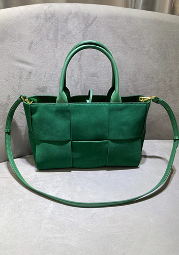 Mia Woven Suede Leather 6 Squares Tote Green