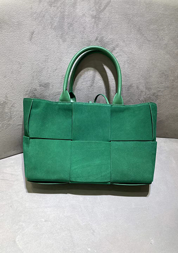 Mia Woven Suede Leather 6 Squares Tote Green