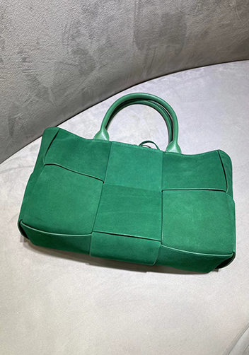 Mia Woven Suede Leather 6 Squares Tote Green