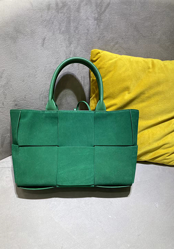 Mia Woven Suede Leather 6 Squares Tote Green
