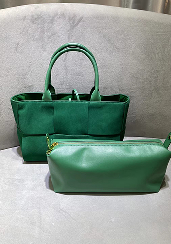Mia Woven Suede Leather 6 Squares Tote Green