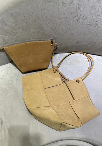 Mia Medium Suede Leather Tote Bag Beige