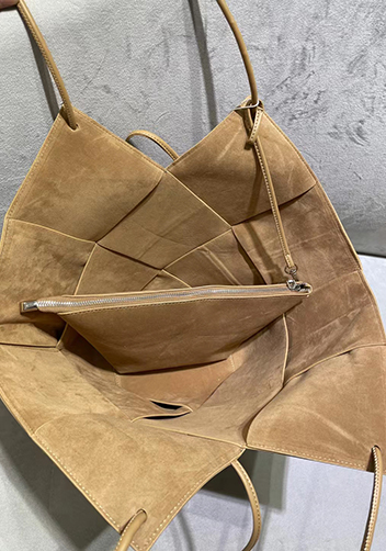 Mia Medium Suede Leather Tote Bag Beige
