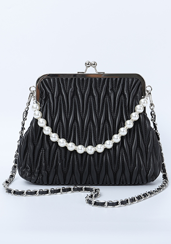 Adele Matelasse Leather Frame Bag Black