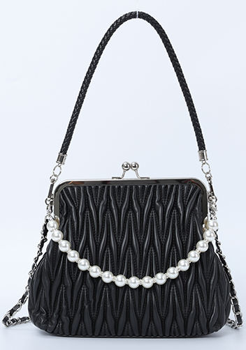 Adele Matelasse Leather Frame Bag Black