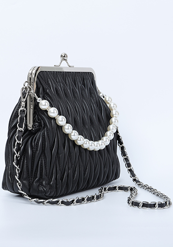 Adele Matelasse Leather Frame Bag Black