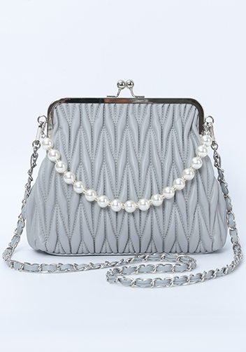 Adele Matelasse Leather Frame Bag Grey