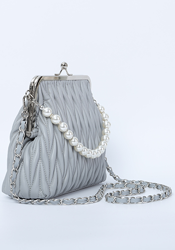 Adele Matelasse Leather Frame Bag Grey