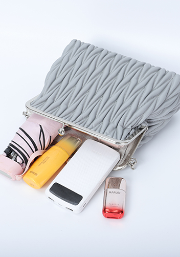 Adele Matelasse Leather Frame Bag Grey