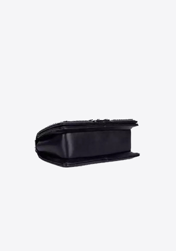 Ingrid Vegan Leather Snake Medium Chain Bag Black