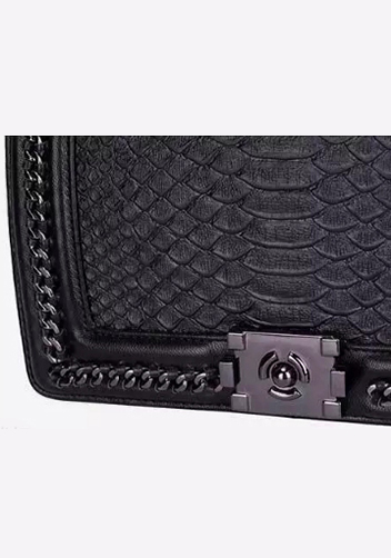 Ingrid Vegan Leather Snake Medium Chain Bag Black