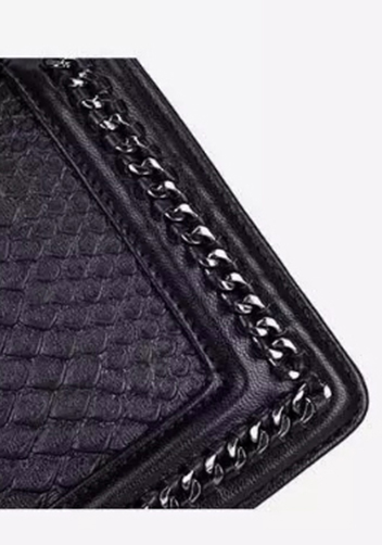 Ingrid Vegan Leather Snake Medium Chain Bag Black
