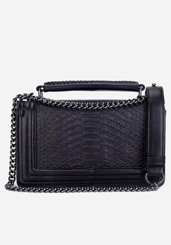 Ingrid Vegan Leather Snake Medium Chain Bag Black