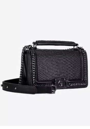 Ingrid Vegan Leather Snake Medium Chain Bag Black