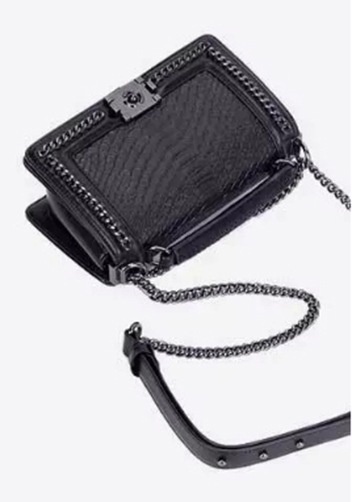 Ingrid Vegan Leather Snake Medium Chain Bag Black