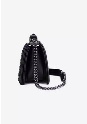 Ingrid Vegan Leather Snake Medium Chain Bag Black