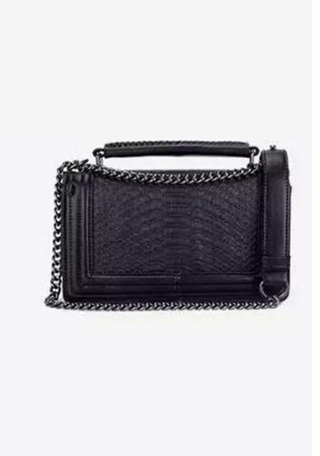 Ingrid Vegan Leather Snake Medium Chain Bag Black