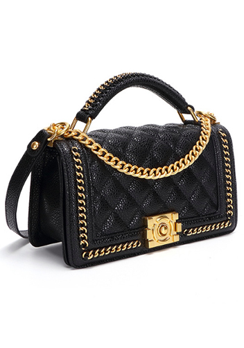 Ingrid Vegan Grain Leather Medium Chain Bag Black
